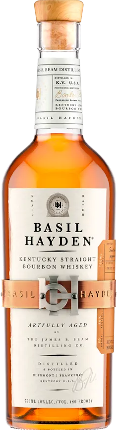 Bottle of Basil Hayden Kentucky Straight Bourbon Whiskey on a white background