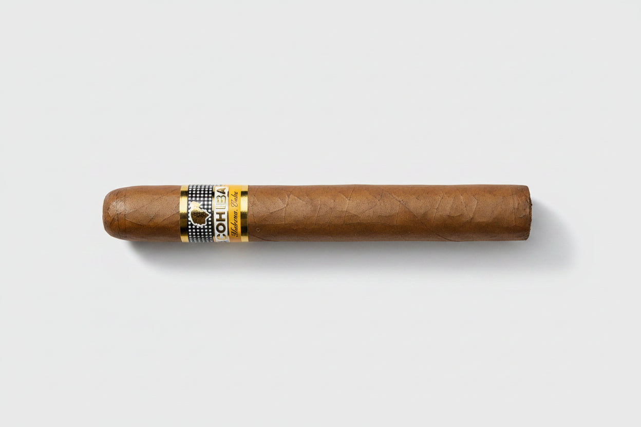 Cigar with a label on a white background