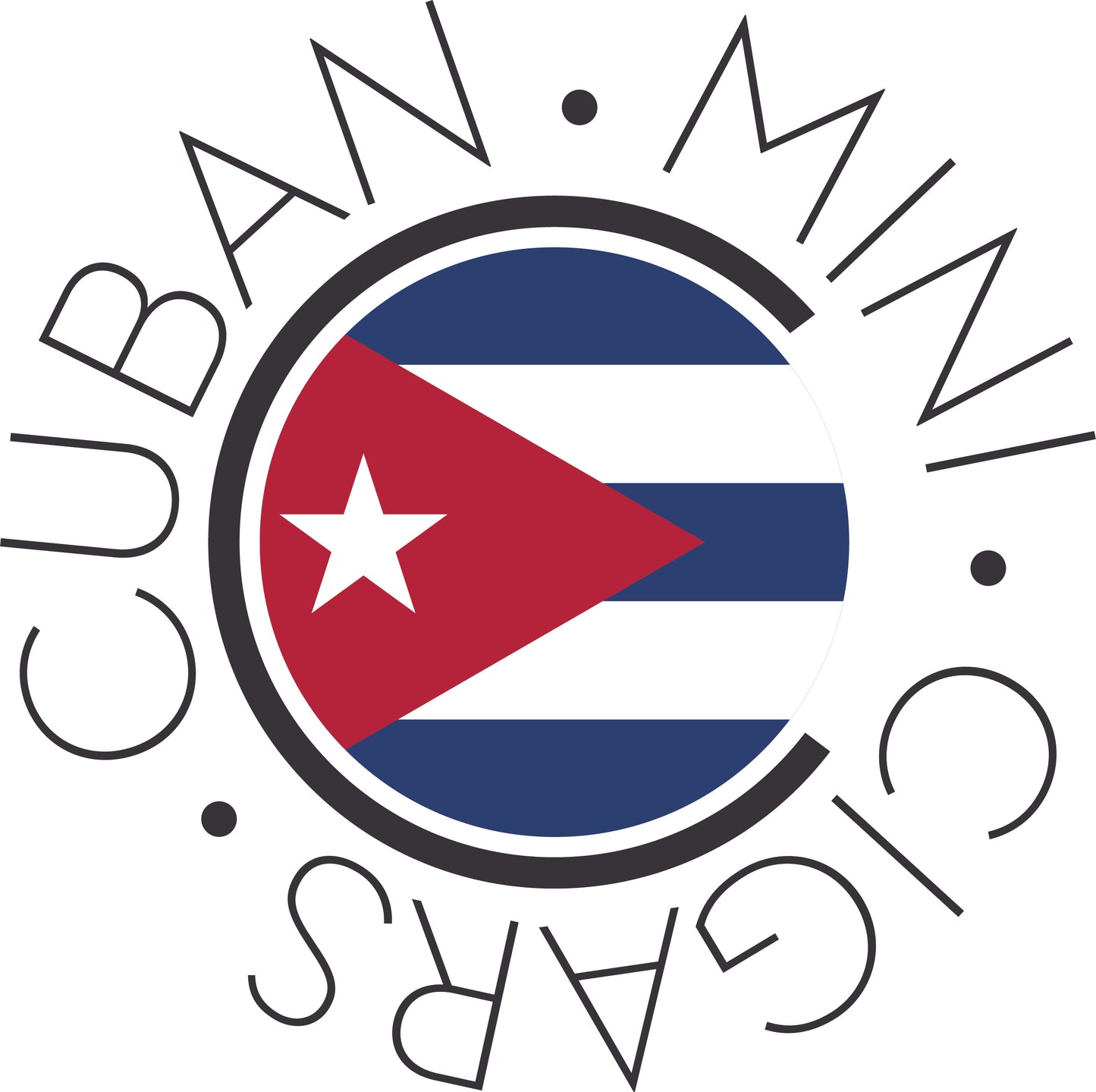A circular logo featuring the Cuban flag in the center, surrounded by the words 'CUBAN MINI CIGARS' in a thin black stylized font on a white background.