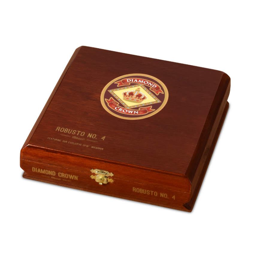 Wooden cigar box with Diamond Crown logo on a white background
