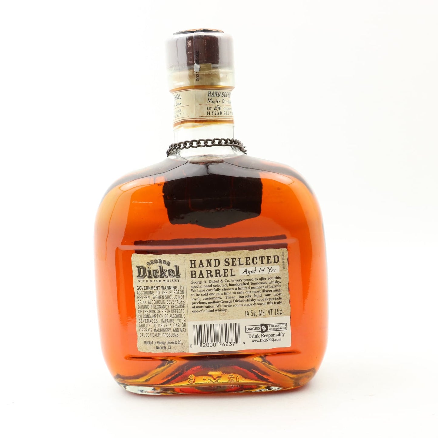 Bottle of Dickey's Hand Selected Barrel whiskey on a white background