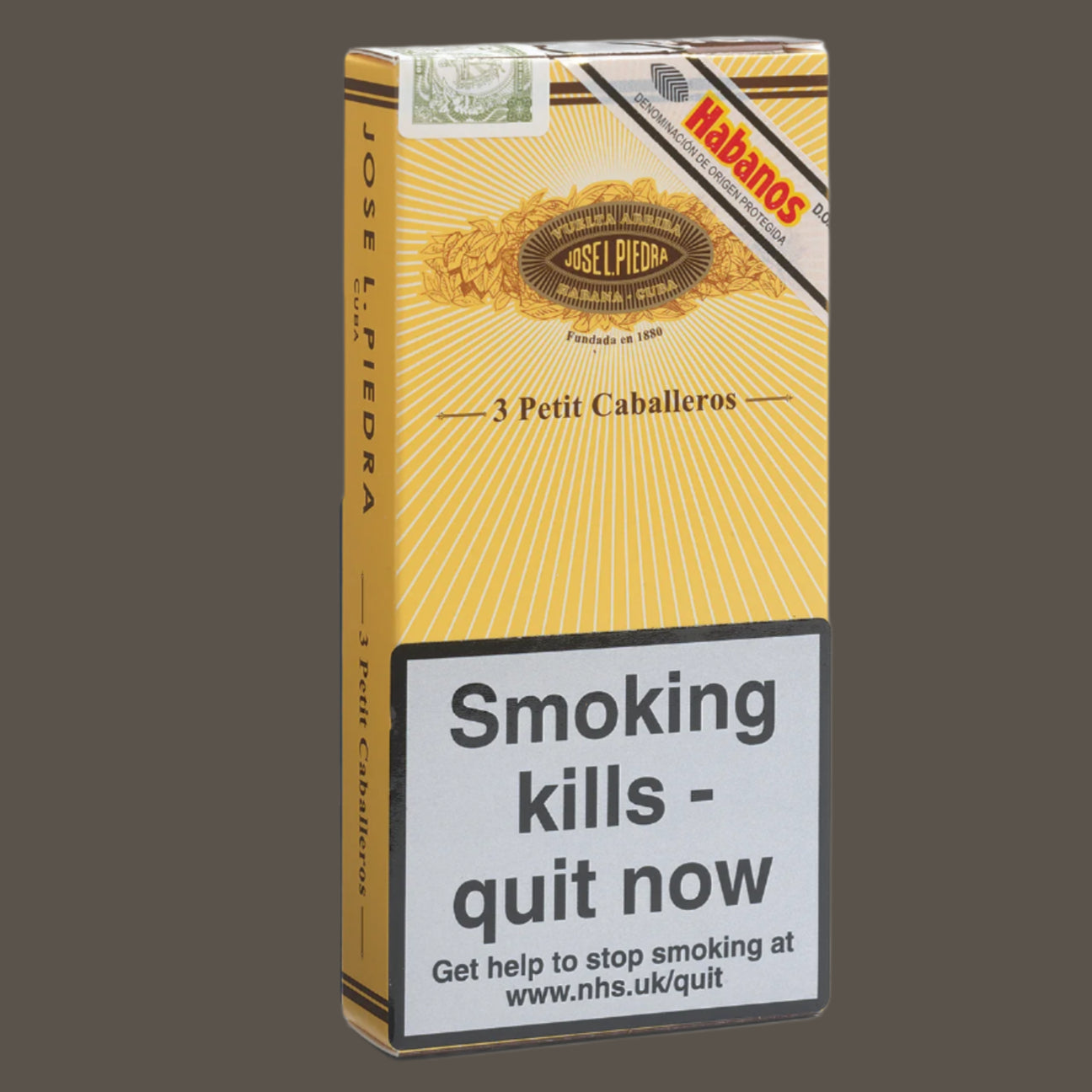 Cigar box with 'JOSE' branding and health warning label on a white background