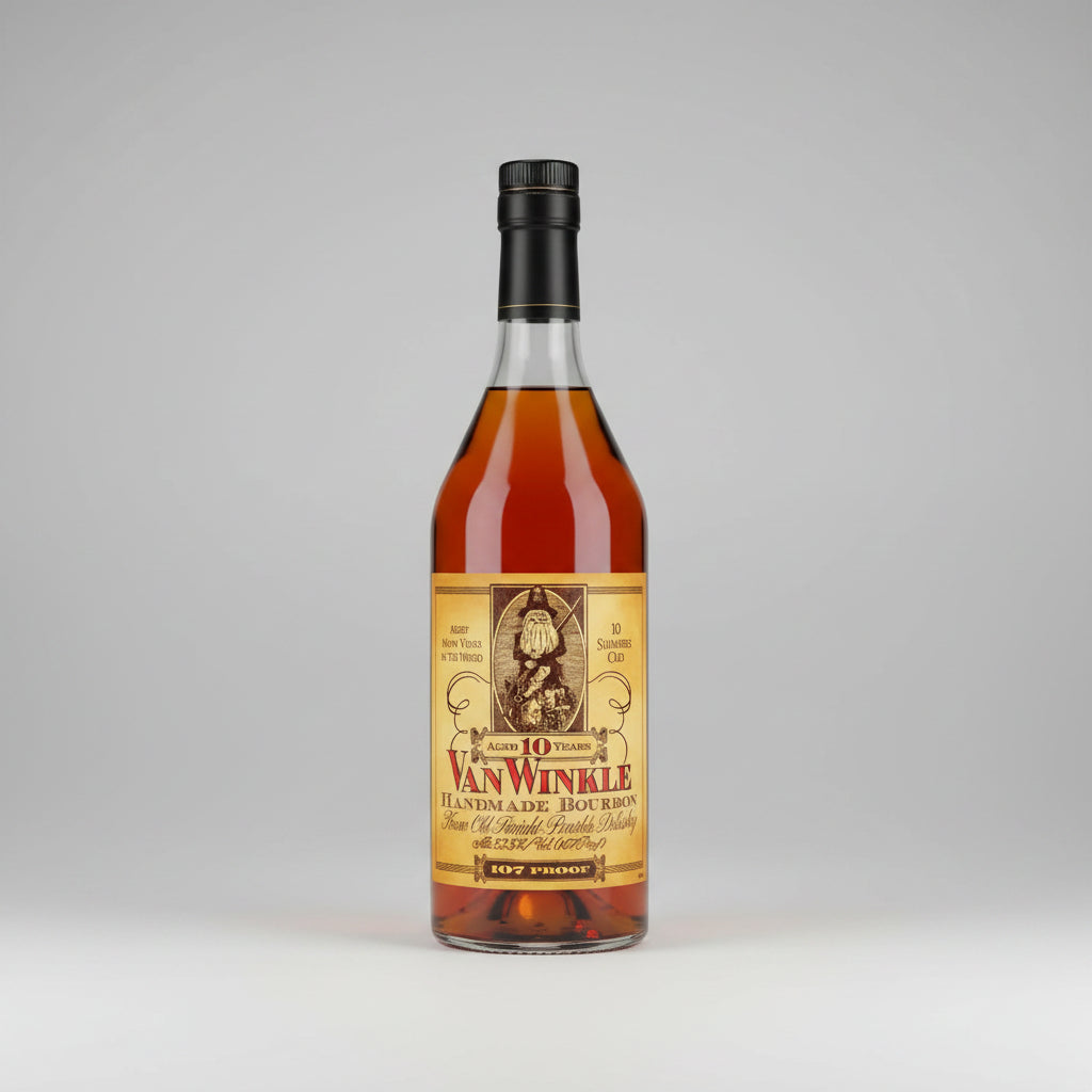 Bottle of Old Rip Van Winkle bourbon whiskey with label