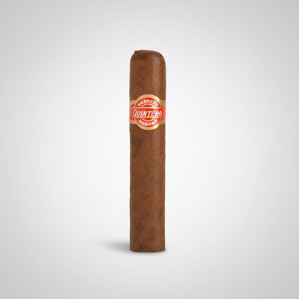 Cigar with a Qunitero label on a white background