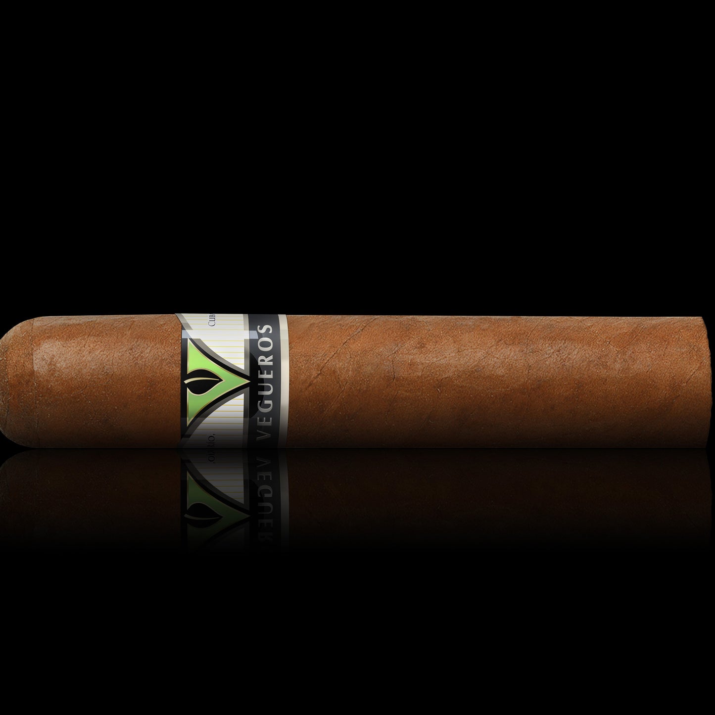 Cigar with a brand label on a black background