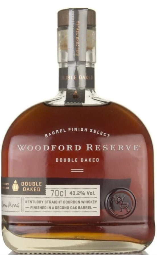 Woodford Reserve Double Oaked bourbon whiskey bottle on a white background