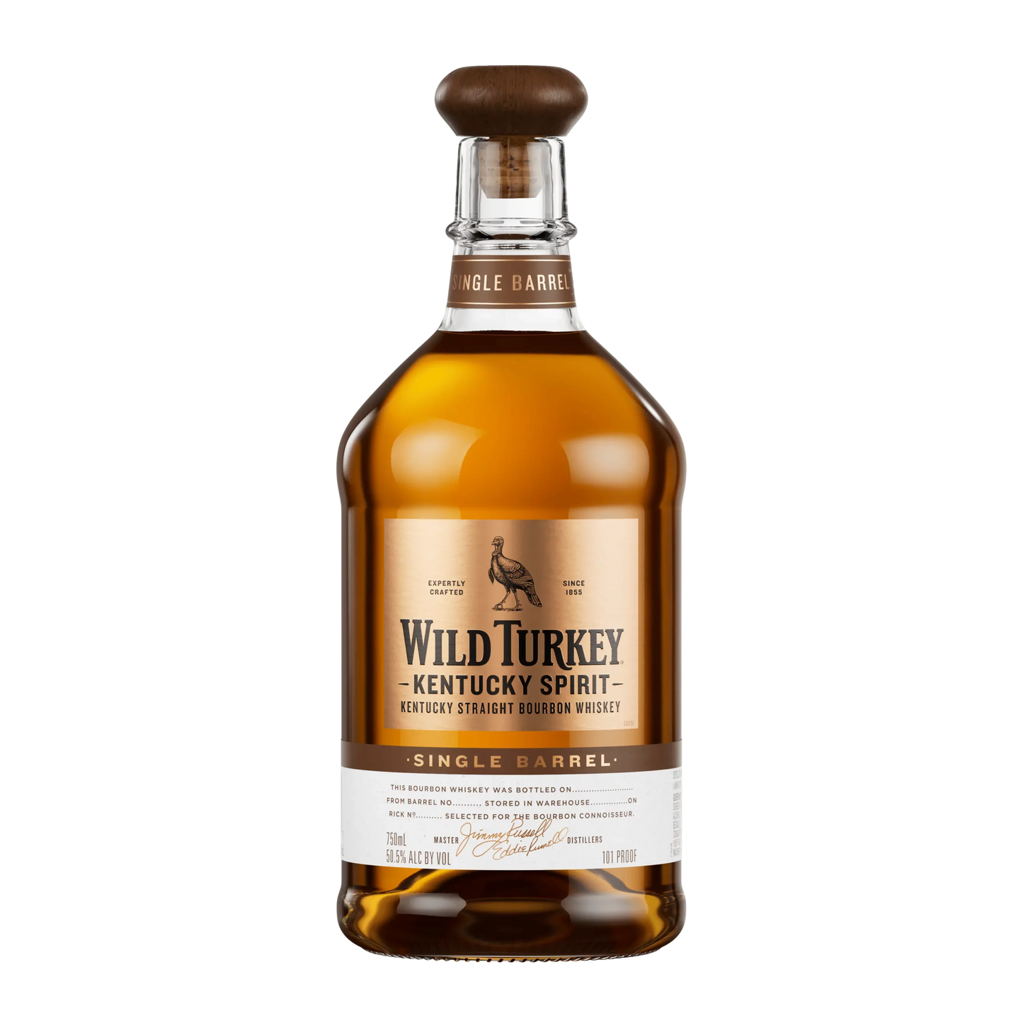Wild Turkey bourbon whiskey bottle on a white background