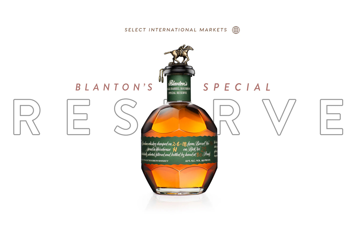 Blanton's Special Reserve whiskey bottle on a white background