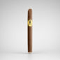 A single Trinidad cigar in its clear plastic wrapper, showing a dark brown wrapper body with a gold and black logo band, set against a light gray studio background.