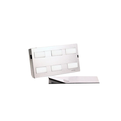 Rectangular backplate fixture with a metallic finish on a white background