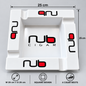 White square plastic cigar ashtray with black and red 'nub CIGAR' branding, shown with dimension annotations of 25 cm by 25 cm and icons indicating 4 cigar rests.