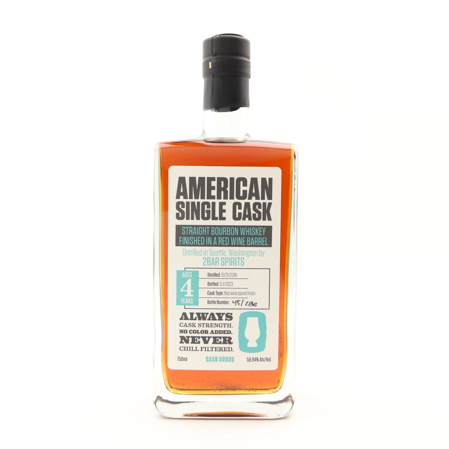 Bottle of American Single Cask whiskey on a white background