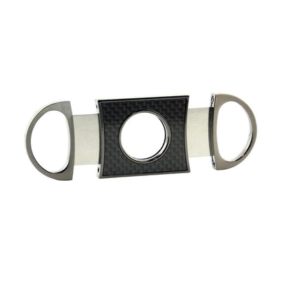 Cigar cutter with carbon fiber design on a white background