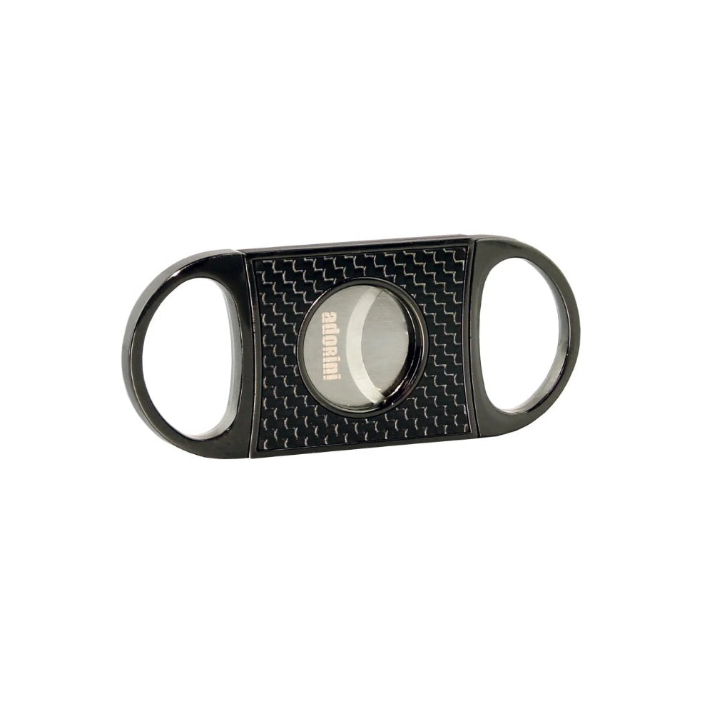 Cigar cutter with carbon fiber design on a white background