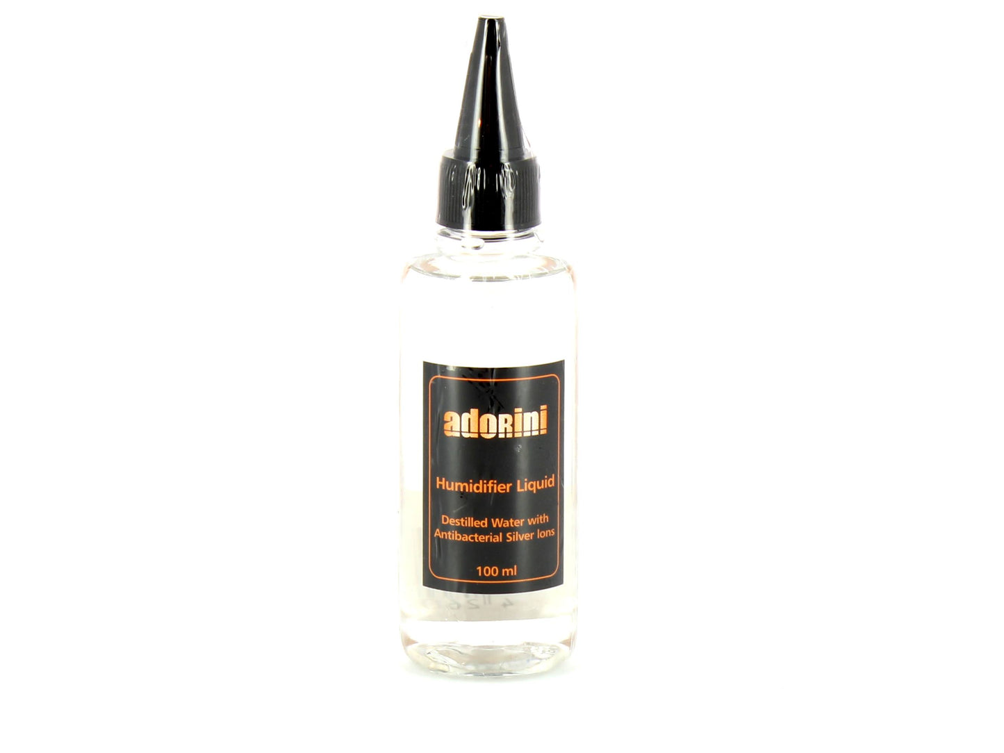 Bottle of Adorini humidifier liquid on a white background