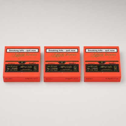 Three orange boxes of Aging Room Smoking Kills nicotine pouches arranged side by side on a light gray background. Each box features a black label with gold text and a white warning banner at the top that reads 'Smoking kills - quit now'.
