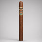 A single premium cigar standing upright against a neutral light gray background. The cigar has a rich medium-brown wrapper with a detailed silver, gold, and turquoise band from the brand Los Altos.