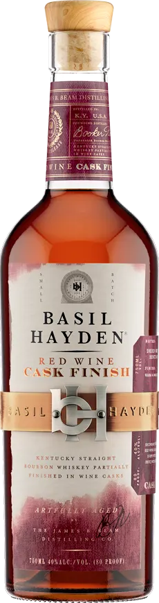 Bottle of Basil Hayden whiskey on a white background