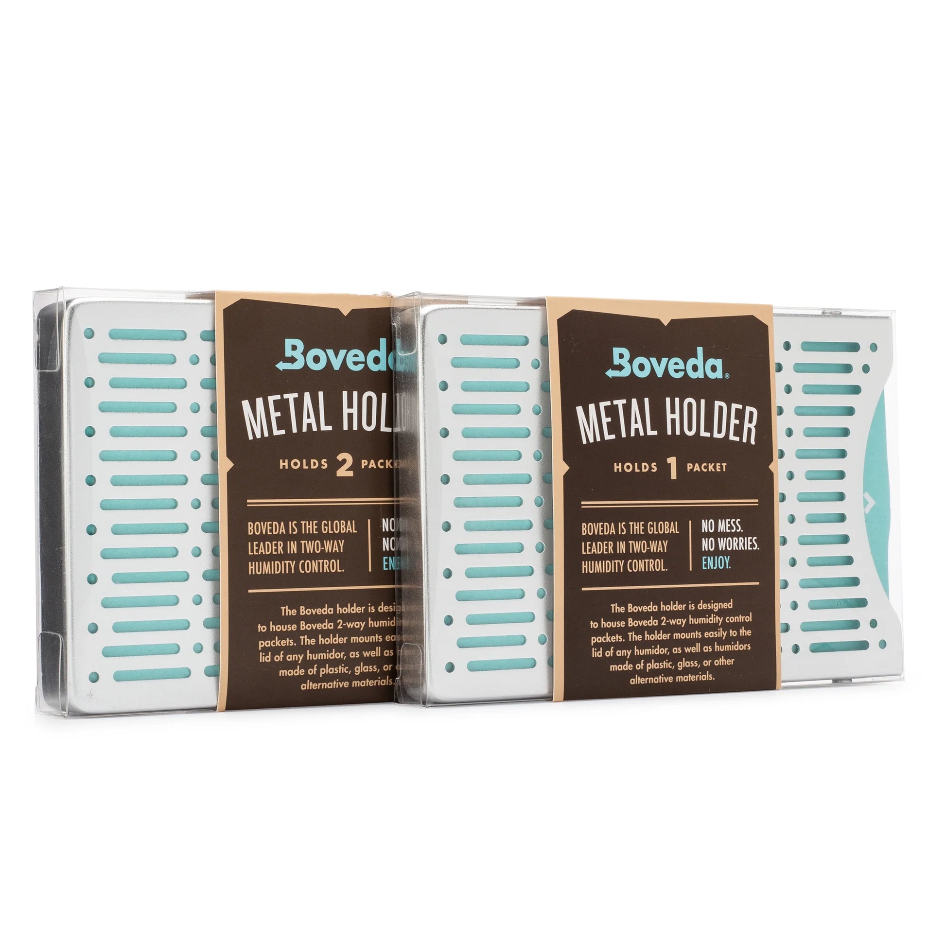 Boveda metal holders for storing packages on a white background