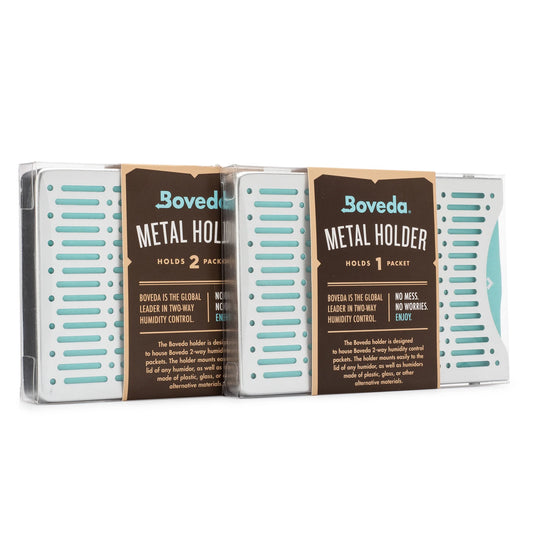 Boveda metal holders for storing packages on a white background