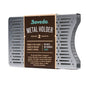 Boveda metal holder for storing two humidity control packets on a white background