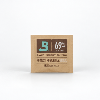 A single packet of Boveda 69% 8 gram 2-way humidity control packets on a clean white background.