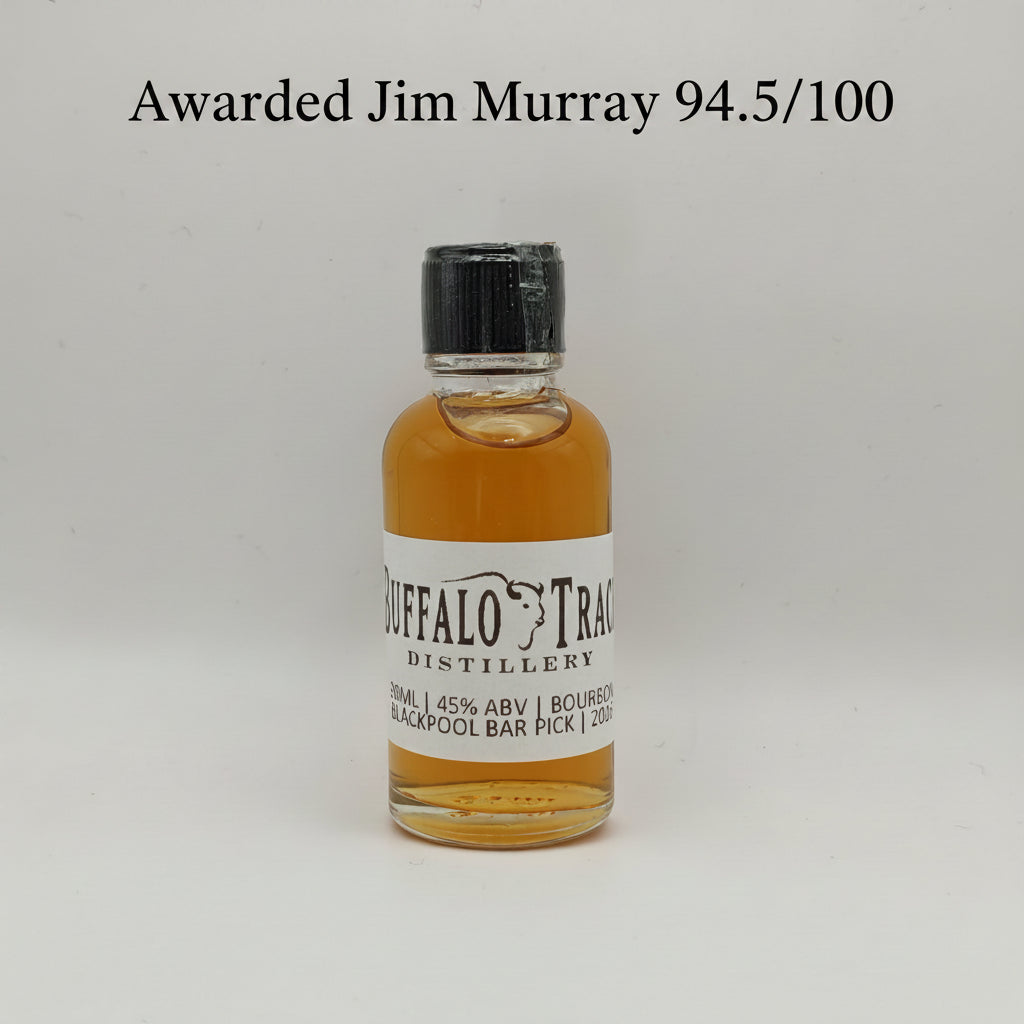Small bottle of Buffalo Trace whiskey Single Barrel Select on a white background