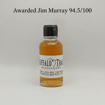 Small bottle of Buffalo Trace whiskey Single Barrel Select on a white background