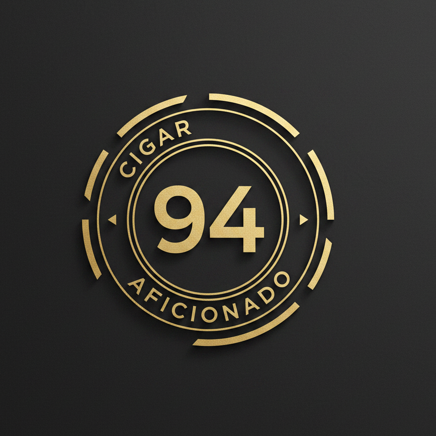 A circular gold emblem on a dark charcoal background, featuring the text 'CIGAR AFICIONADO' and the large number '94' in the center.