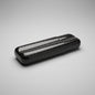 Carbon fiber cigar case with reflective surface on a wooden surface