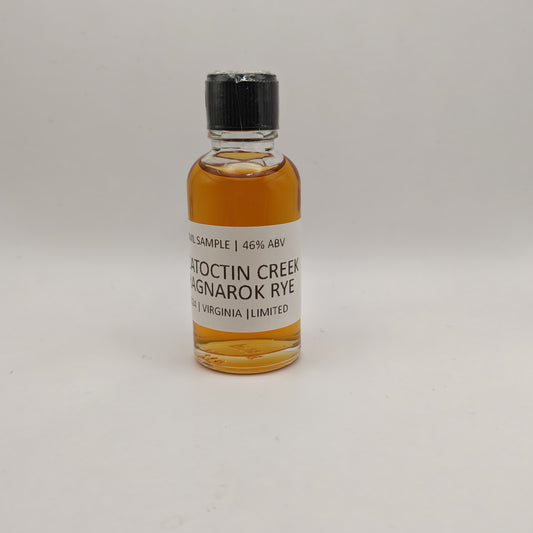 Small bottle of Catoctin Creek Ragnarak Rye on a white background