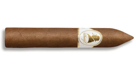 Churchill Belicosos Cigar with a gold band on a white background