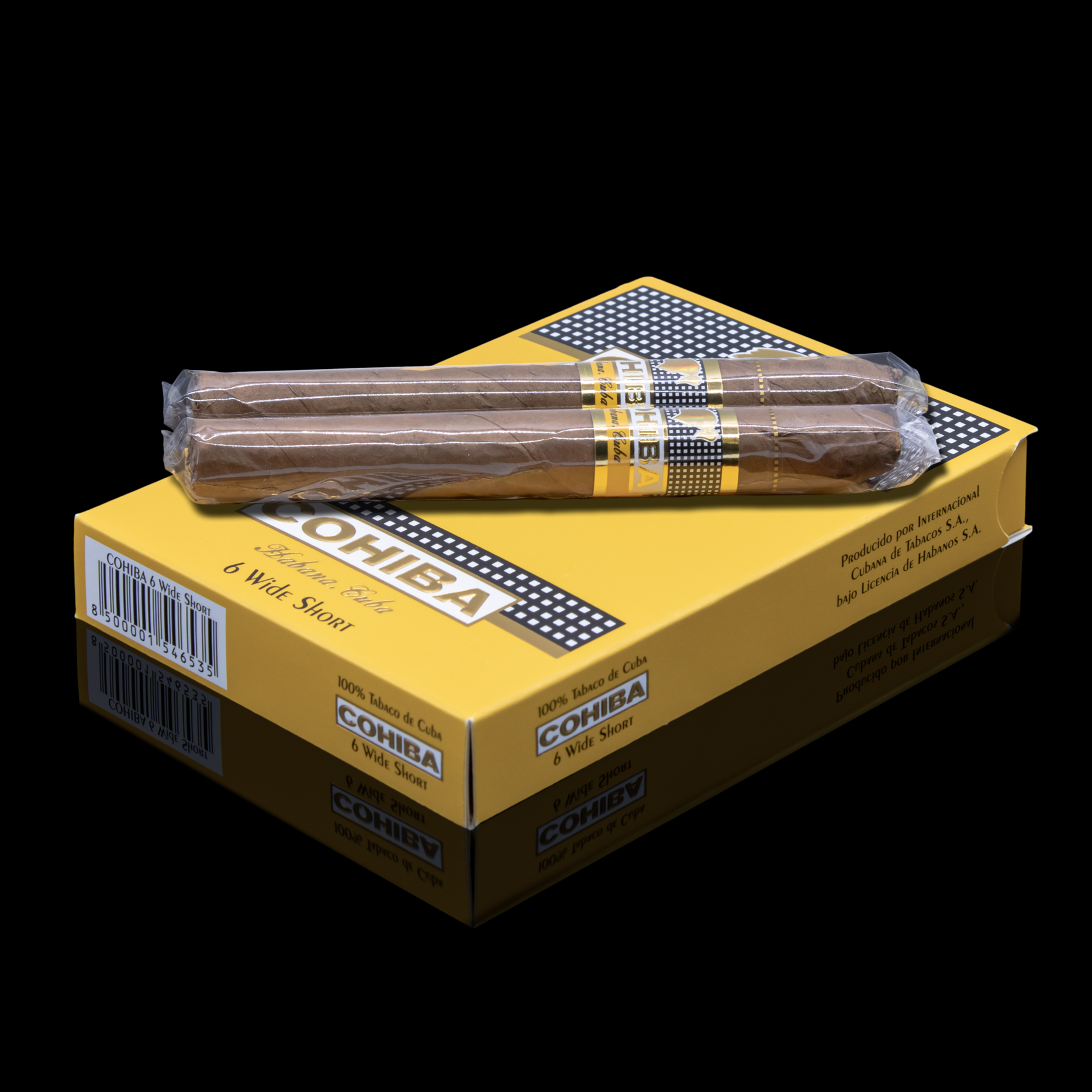 Cohiba cigars in a yellow box on a black background