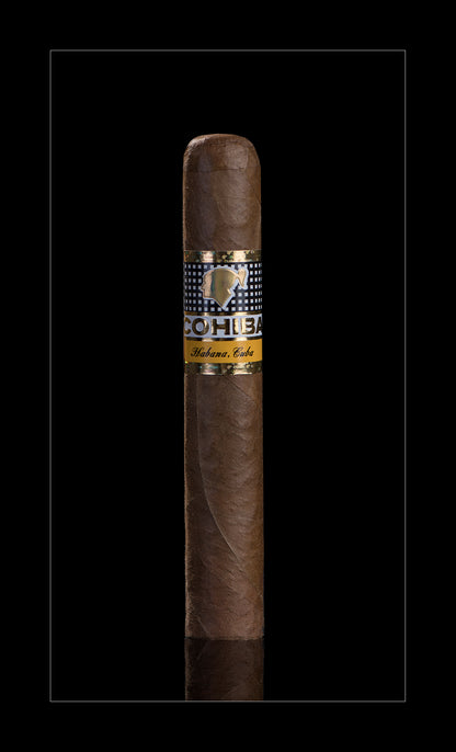 A single brown cigar with a patterned black and gold band reading 'COCHILAS' and 'Maderne Cuba', centered on a black background.