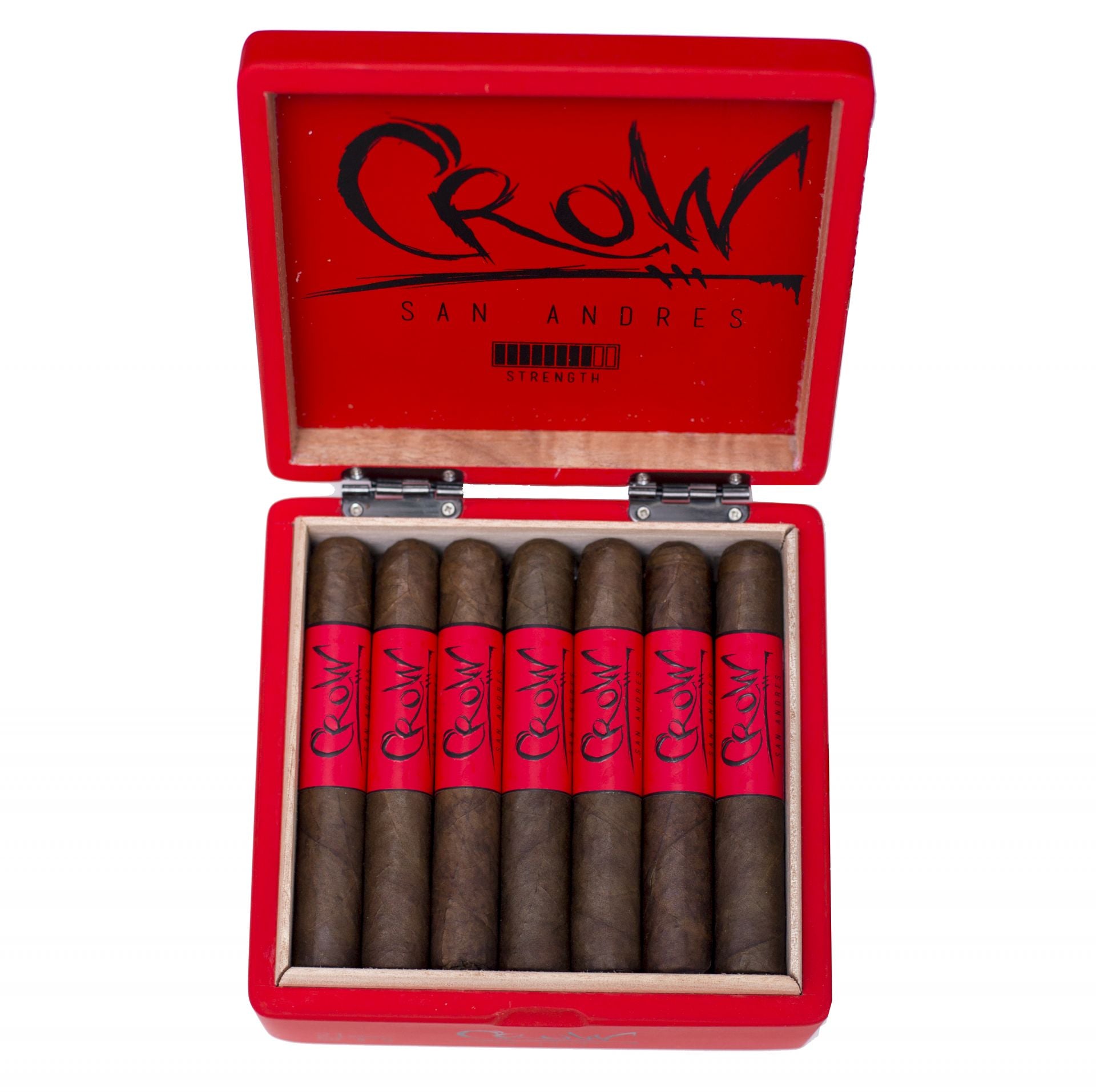 Red box of Crows San Andres cigars on a white background