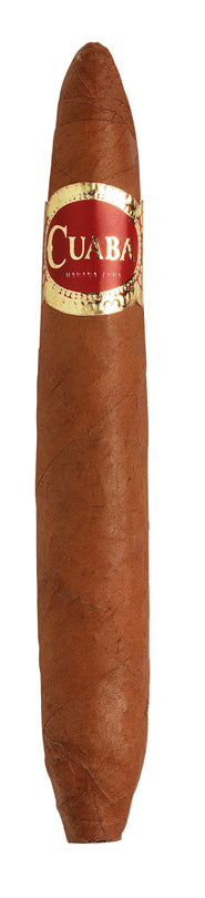 A single brown cigar with a red and gold band labeled 'CUBA' on a plain white background.
