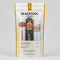 A stand-up pouch of Blackpool Cigars humidors and accessories, featuring three individual humidors inside: a red and white 'Hombre No. 3' humididor, a black and gold 'Donation' humididor, and a white 'Favoritos' humididor.