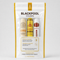 A white and yellow pouch of Blackpool Cigars humidor bag containing three cigar humidor cases (Corona Majador, Montecristo, and Juila Eta) displayed on a light gray background.
