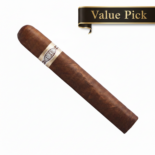 Cigar with a band on a white background