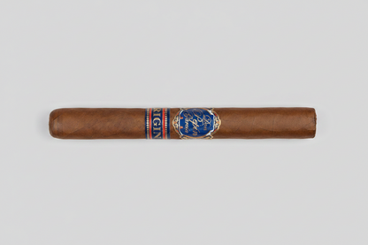 A single brown cigar with a blue and red band featuring the Escobar brand logo.