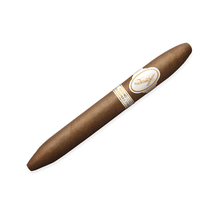 Cigar with a brand label on a white background