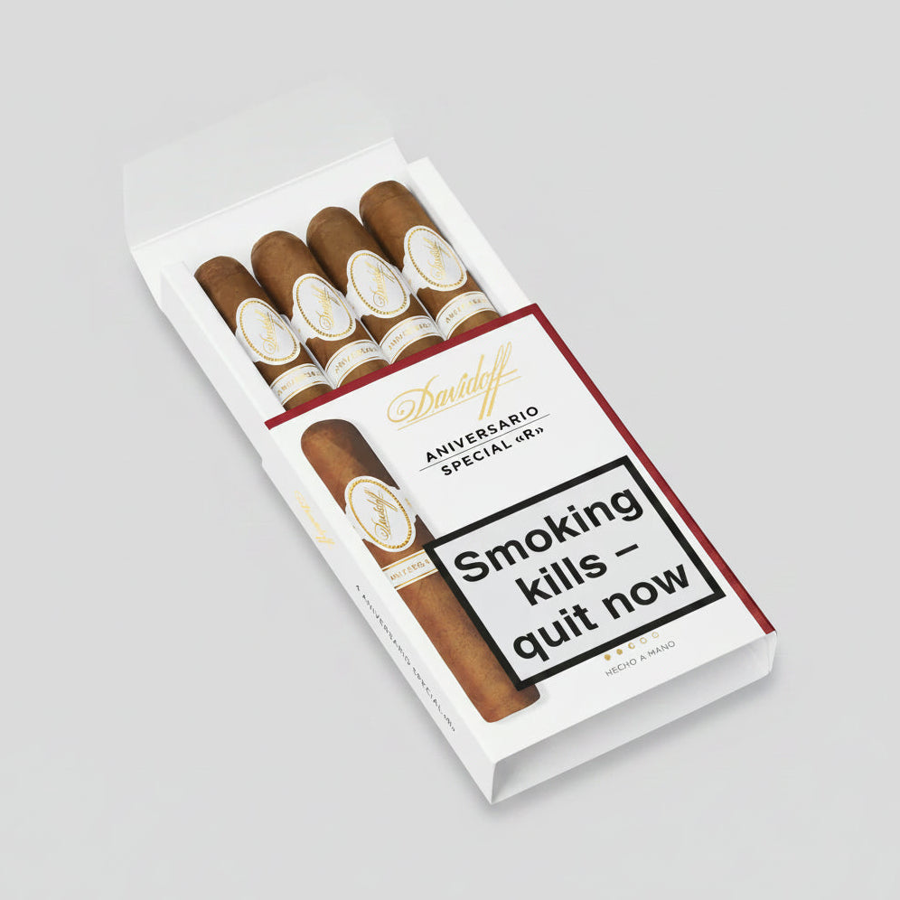 Pack of Davidoff cigars with a warning label on a white background