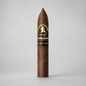 A single brown cigar standing upright on a light gray background, featuring a black and gold band with the brand name 'Don Melchor' and the text 'DE LATE HORA'.