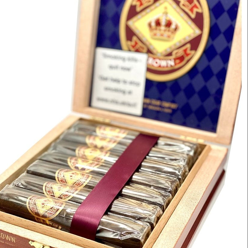 Open box of Diamond Crown cigars with cigars inside on a white background