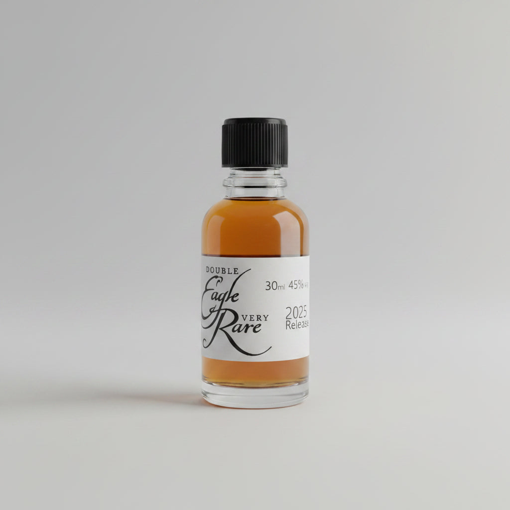 Bottle of Double Eagle Very Rare 30ml Sample on a gray background