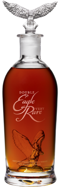 Bottle of Double Eagle Very Rare whiskey with a decorative stopper.