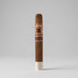 A single brown cigar standing upright on a white base against a light gray studio background. The band around the middle features a decorative gold and black design with the brand name 'Encore' visible on a dark band section near the bottom.
