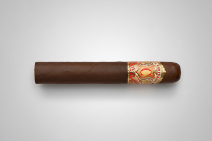 A dark brown cigar with a prominent gold, red, and white band featuring the 'Pabellon' logo.