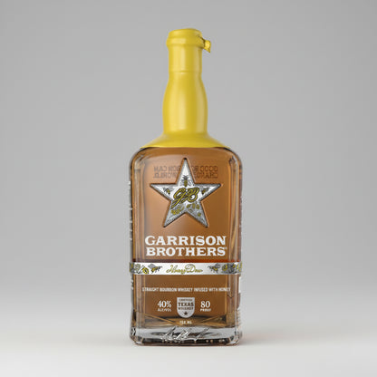 Bottle of Garrison Brothers Honey Driz bourbon whiskey with a star label.