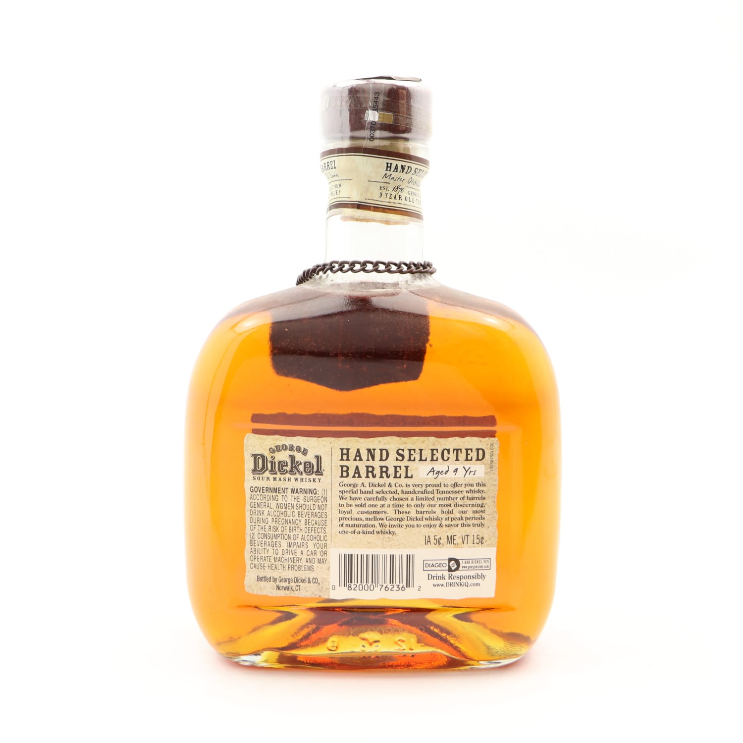 Bottle of Dickel Hand Selected Barrel whiskey on a white background